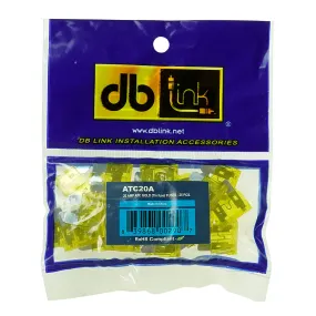 DB Link 20 Amp ATM Mini Fuse, 25-Pack of Fuses Great For Car/Marine Audio ATC20A