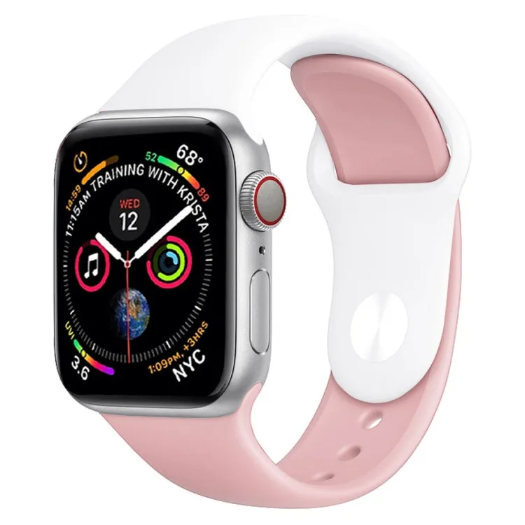 Double Colors Silicone Watch Band for Apple Watch Series 3 & 2 & 1 38mm(White Light Pink)