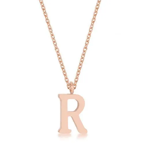 Elaina Rose Gold Stainless Steel R Initial Necklace