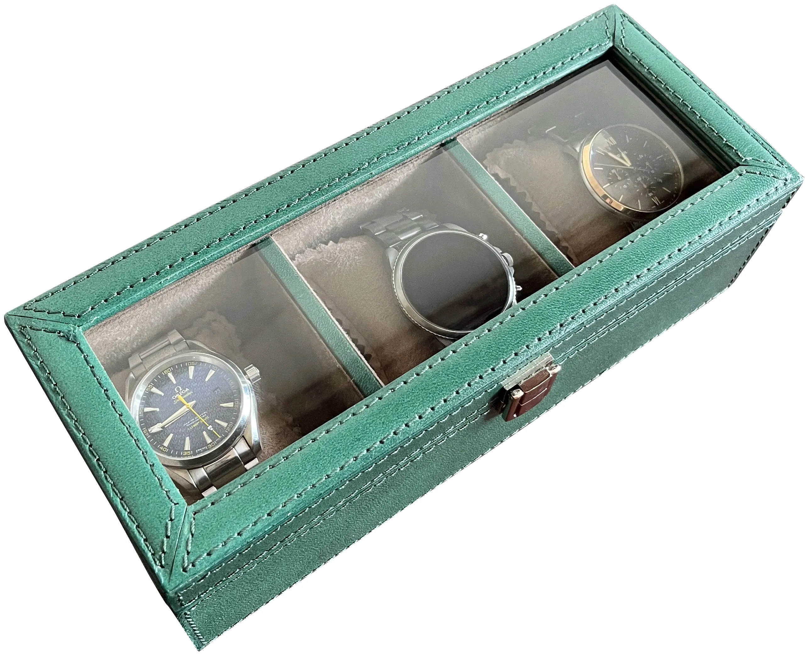 Elite Leather Watch Case - 3 Slots (Green)