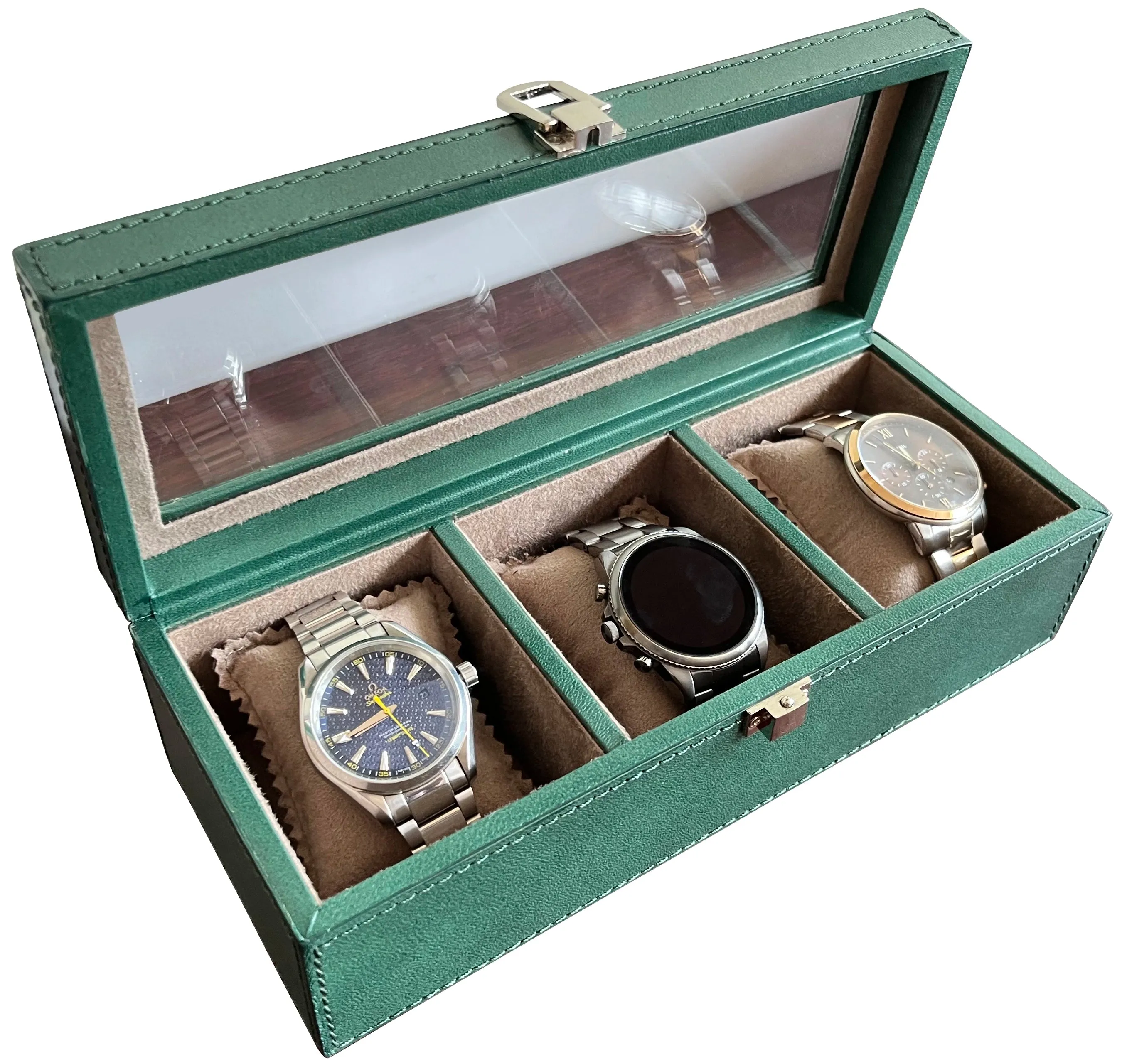 Elite Leather Watch Case - 3 Slots (Green)