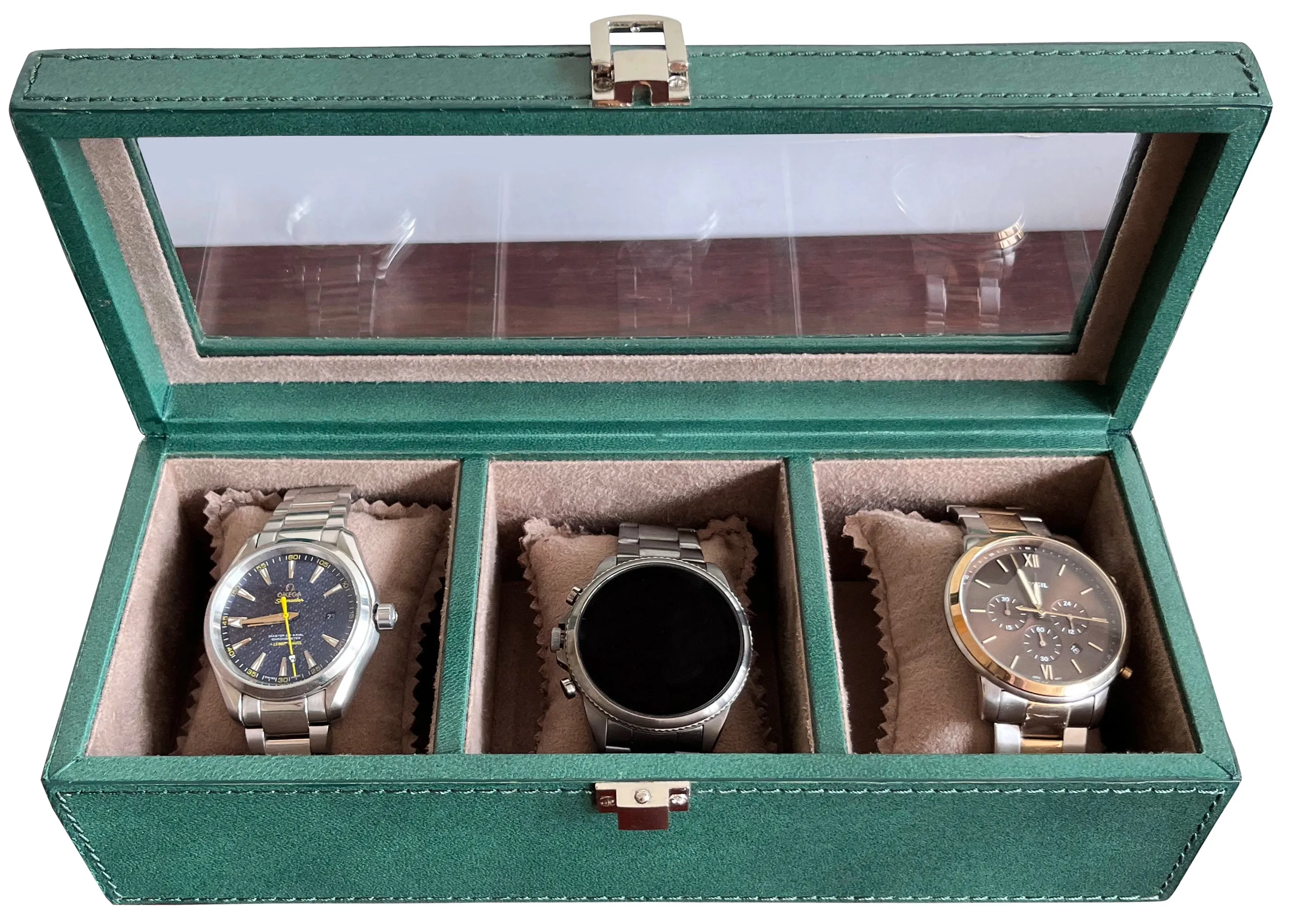 Elite Leather Watch Case - 3 Slots (Green)