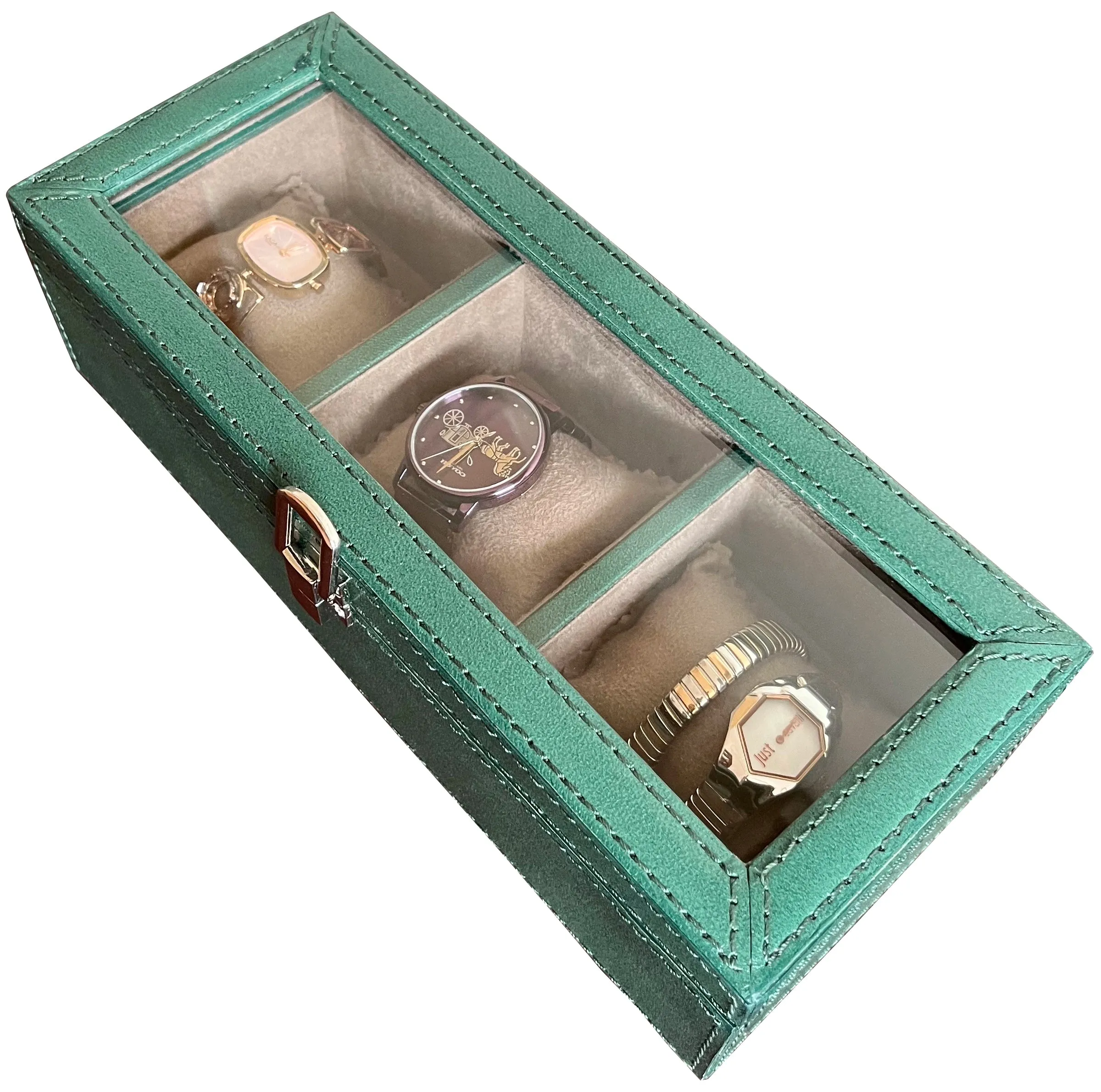 Elite Leather Watch Case - 3 Slots (Green)