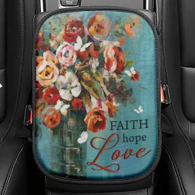 Faith Hope Love Butterfly Rose Christian Seat Box Cover, Bible Verse Car Center Console Cover, Scripture Interior Car Accessories