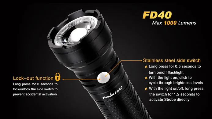 Fenix FD40 1x 18650 / 1x 26650 1000 Lumens CREE XP-L HI LED Flashlight