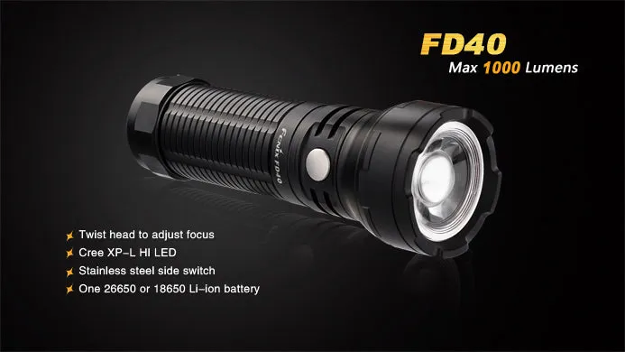 Fenix FD40 1x 18650 / 1x 26650 1000 Lumens CREE XP-L HI LED Flashlight