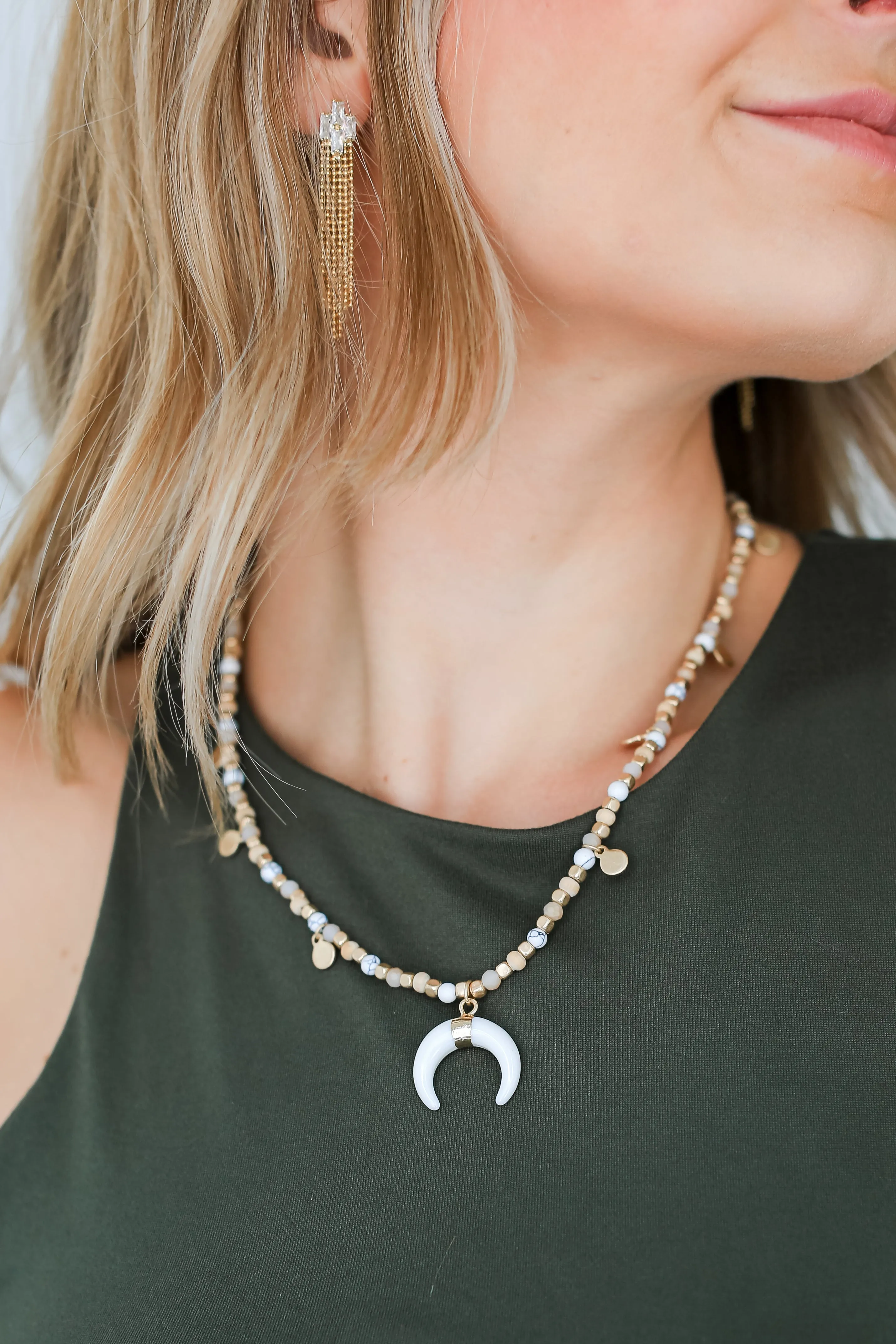 FINAL SALE - Alyssa Gold Beaded Crescent Horn Necklace