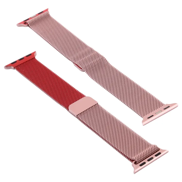 For Apple Watch Series 7 45mm / 6 & SE & 5 & 4 44mm / 3 & 2 & 1 42mm Milanese Gradient Stainless Steel Watch Band(Red Rose Gold)