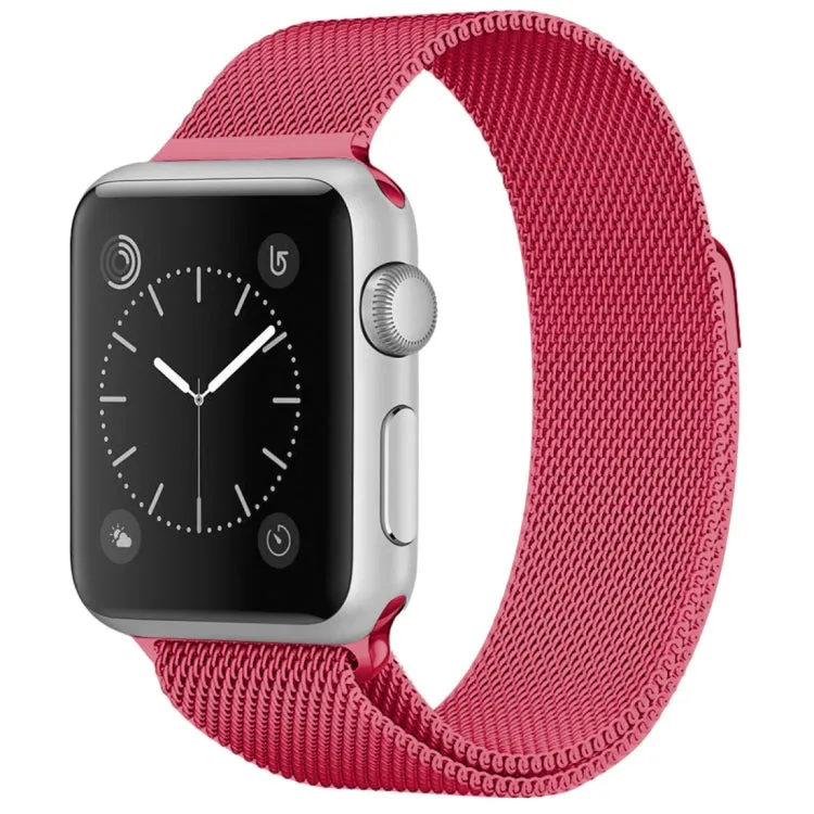 For Apple Watch Ultra 49mm&Watch Ultra 2 49mm / Series 9&8&7 45mm / 6 & SE & 5 & 4 44mm / 3 & 2 & 1 42mm Milanese Loop Magnetic Stainless Steel Watch Band(Bright Pink)