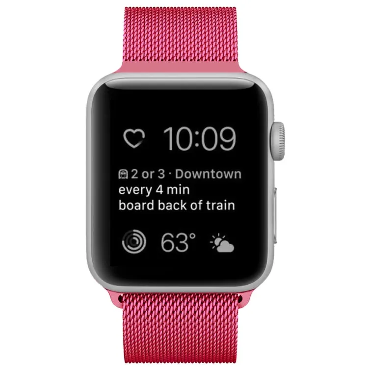 For Apple Watch Ultra 49mm&Watch Ultra 2 49mm / Series 9&8&7 45mm / 6 & SE & 5 & 4 44mm / 3 & 2 & 1 42mm Milanese Loop Magnetic Stainless Steel Watch Band(Bright Pink)