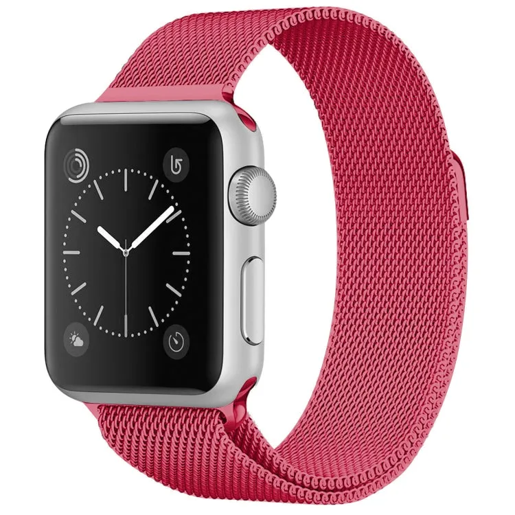 For Apple Watch Ultra 49mm&Watch Ultra 2 49mm / Series 9&8&7 45mm / 6 & SE & 5 & 4 44mm / 3 & 2 & 1 42mm Milanese Loop Magnetic Stainless Steel Watch Band(Bright Pink)