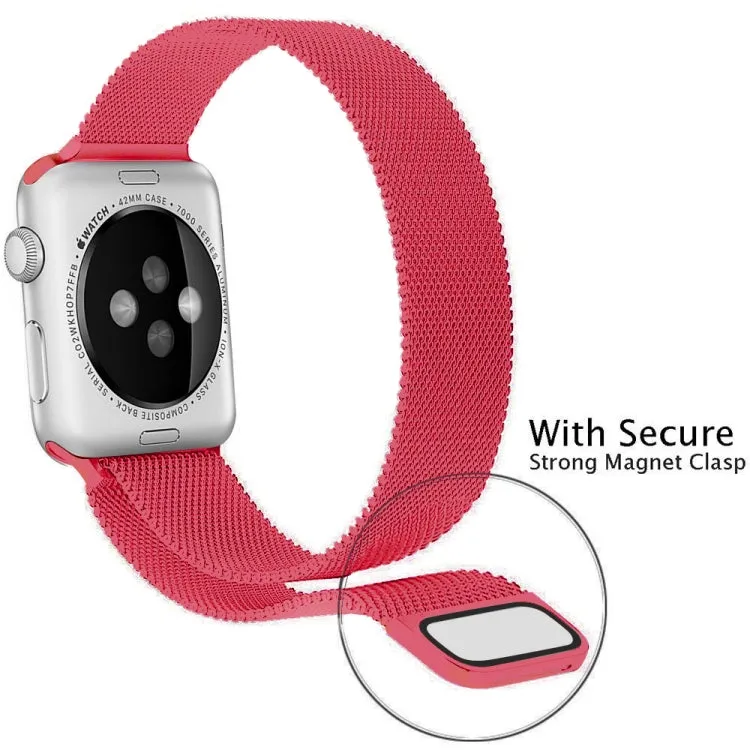 For Apple Watch Ultra 49mm&Watch Ultra 2 49mm / Series 9&8&7 45mm / 6 & SE & 5 & 4 44mm / 3 & 2 & 1 42mm Milanese Loop Magnetic Stainless Steel Watch Band(Bright Pink)