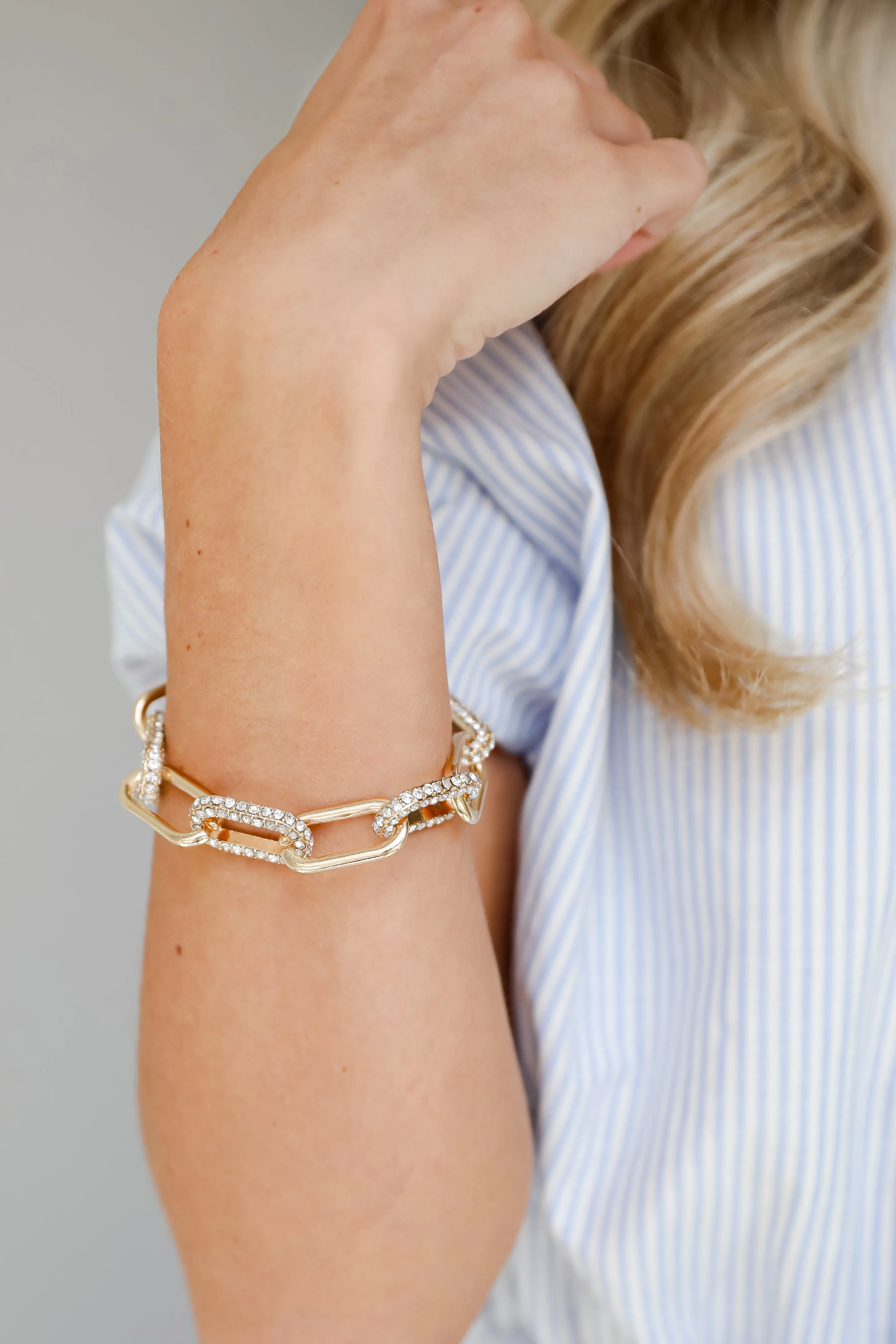 Hadley Gold Rhinestone Chainlink Bracelet