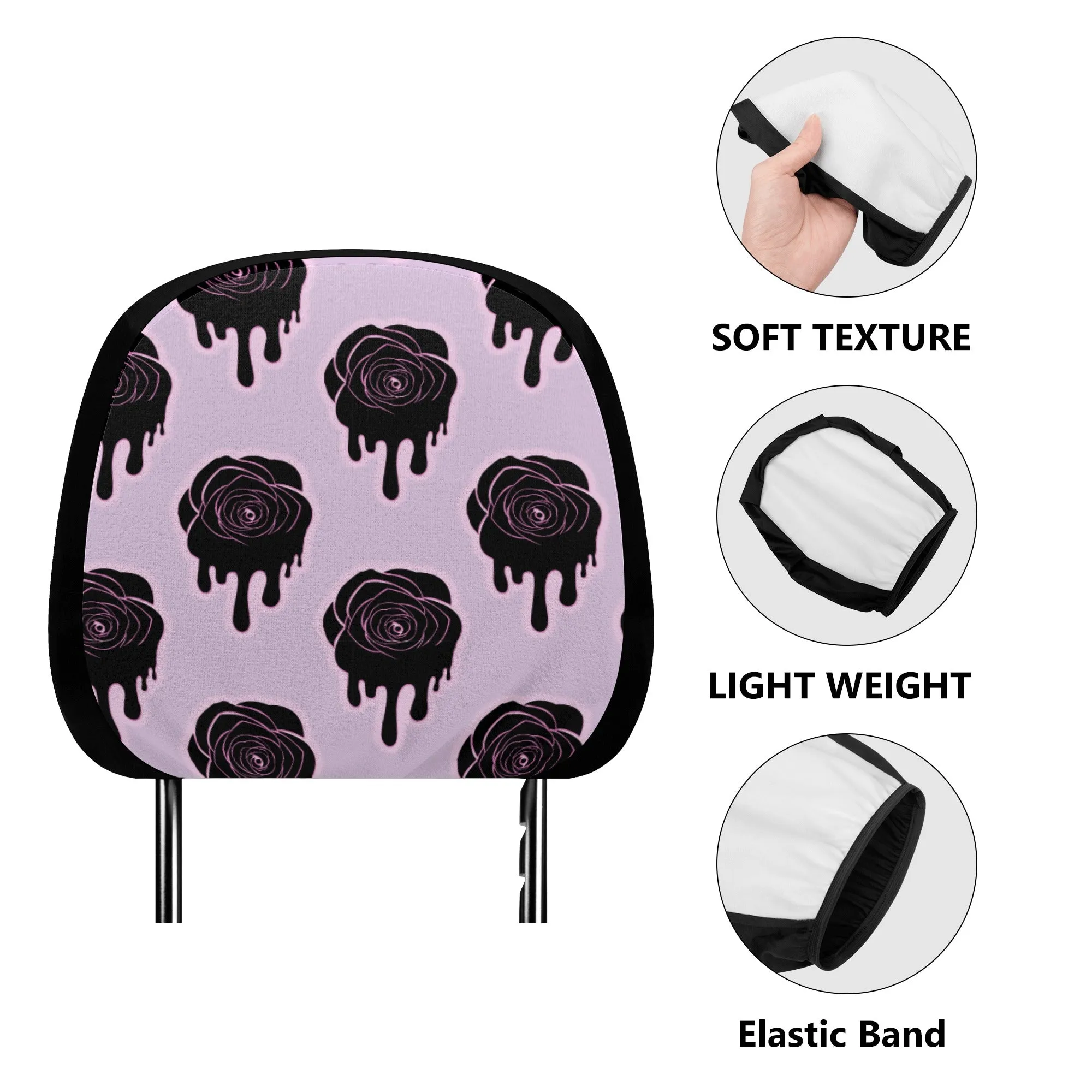 Headrest Cover for Cars | Universal fit | Trendy Designs on Auto Headrest slipcover - Halloween Black Roses