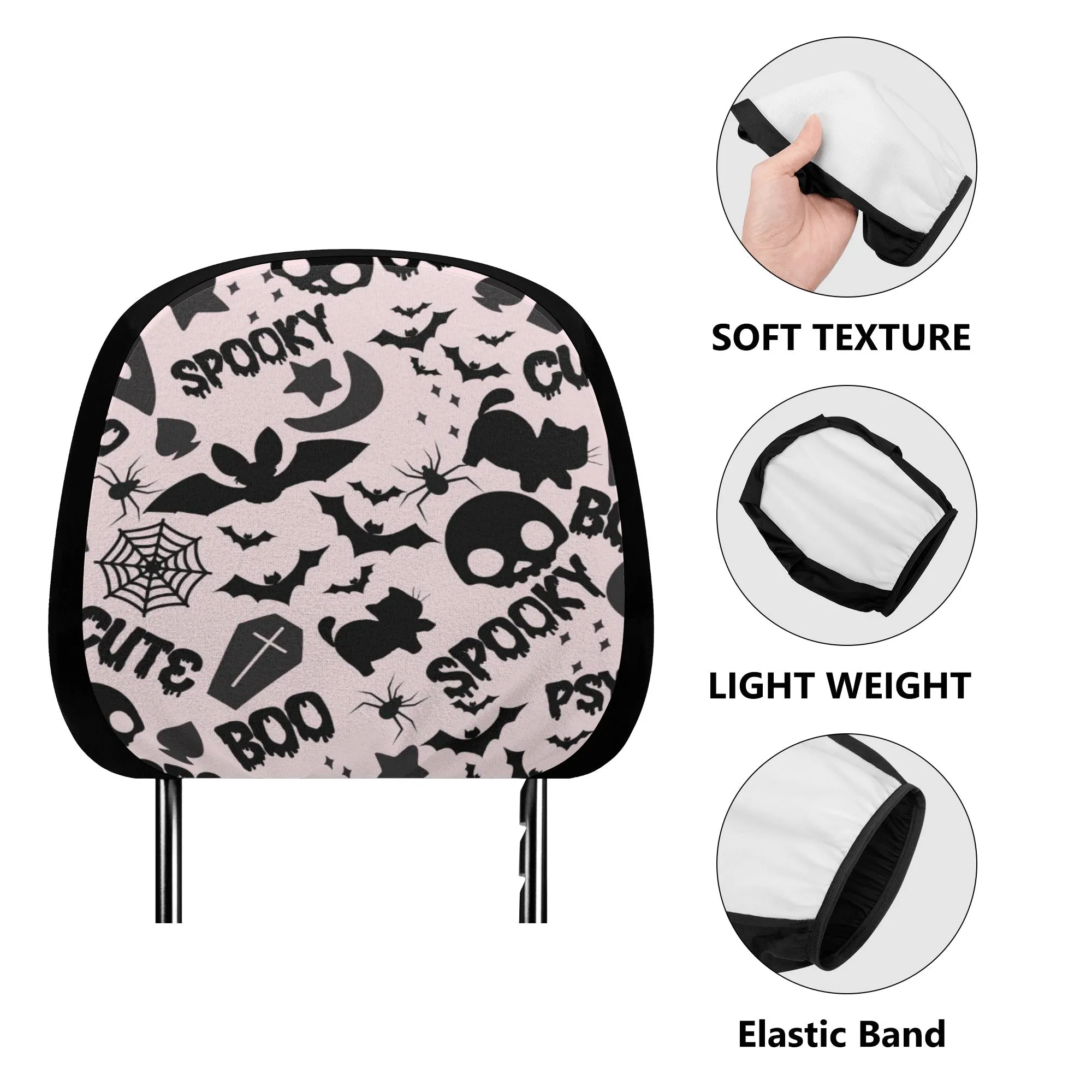 Headrest Cover for Cars | Universal fit | Trendy Designs on Auto Headrest slipcover - Halloween Spooky Boo