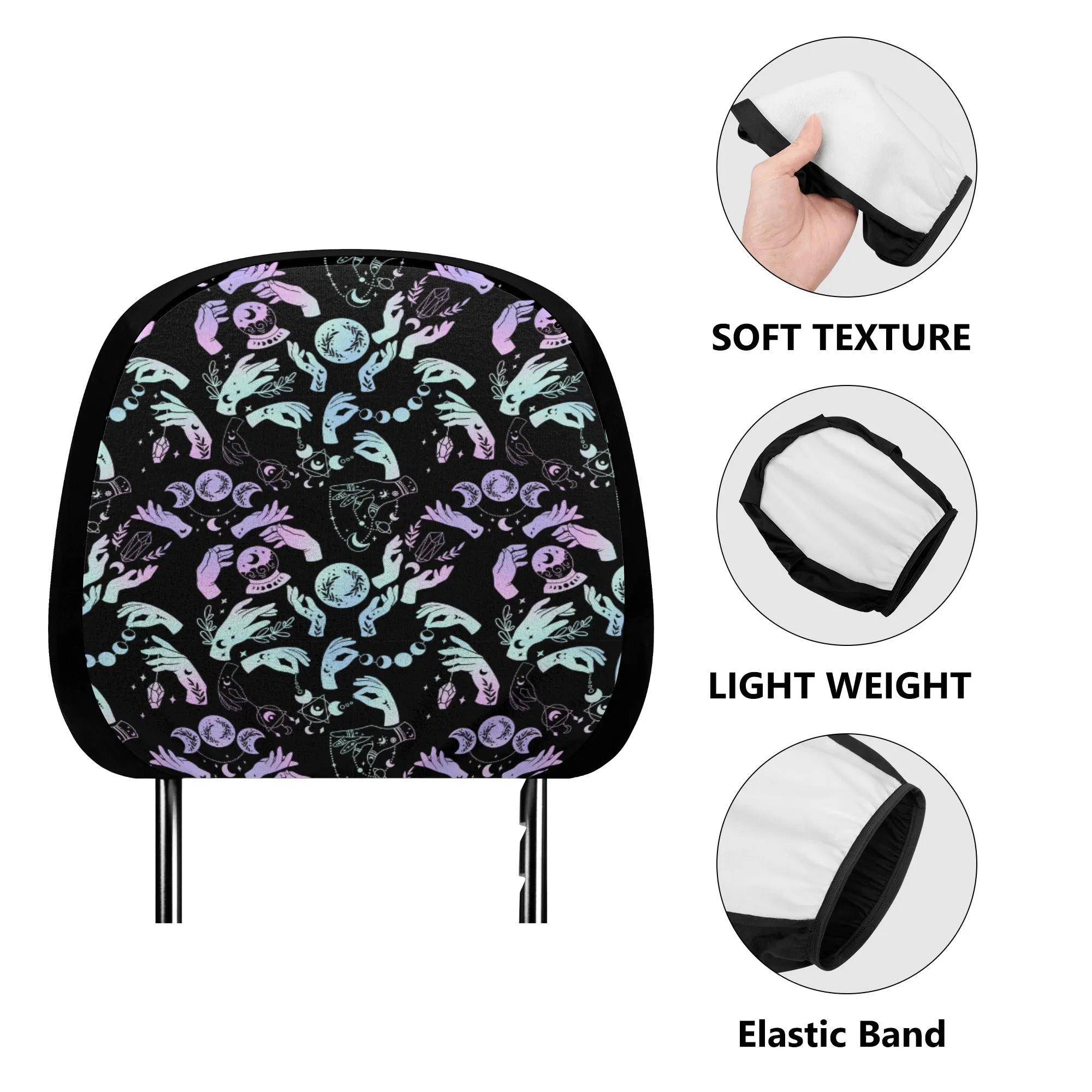 Headrest Cover for Cars | Universal fit | Trendy Designs on Auto Headrest slipcover - Witchy Crystal Balls