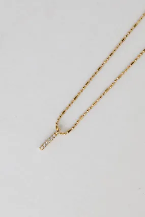 Heidi Gold Rhinestone Bar Charm Necklace