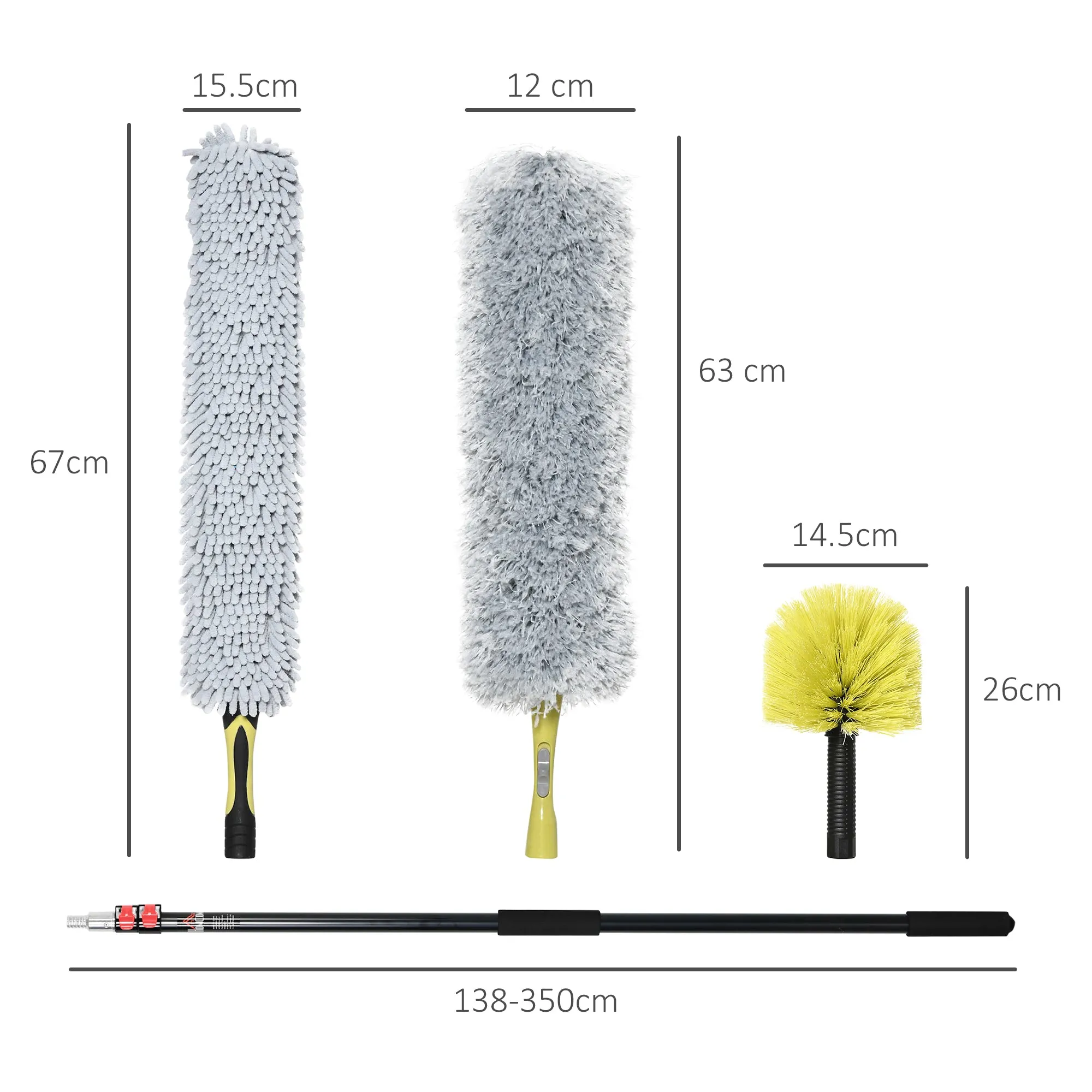 HOMCOM Extendable Feather Duster Cleaning Kit W/ Telescopic Pole 3.5m/11.5ft