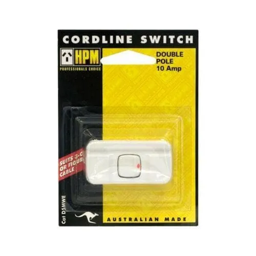 HPM Cordline Switch Double Pole 10amp White Suits 3-Core or Figure-8 Cable D5MWE