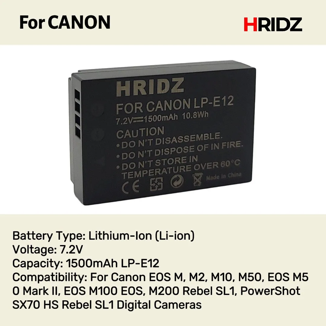 Hridz LP-E12 Battery for Canon LP-E12 EOS M M10 M50 M100 M200 SX70 SL1