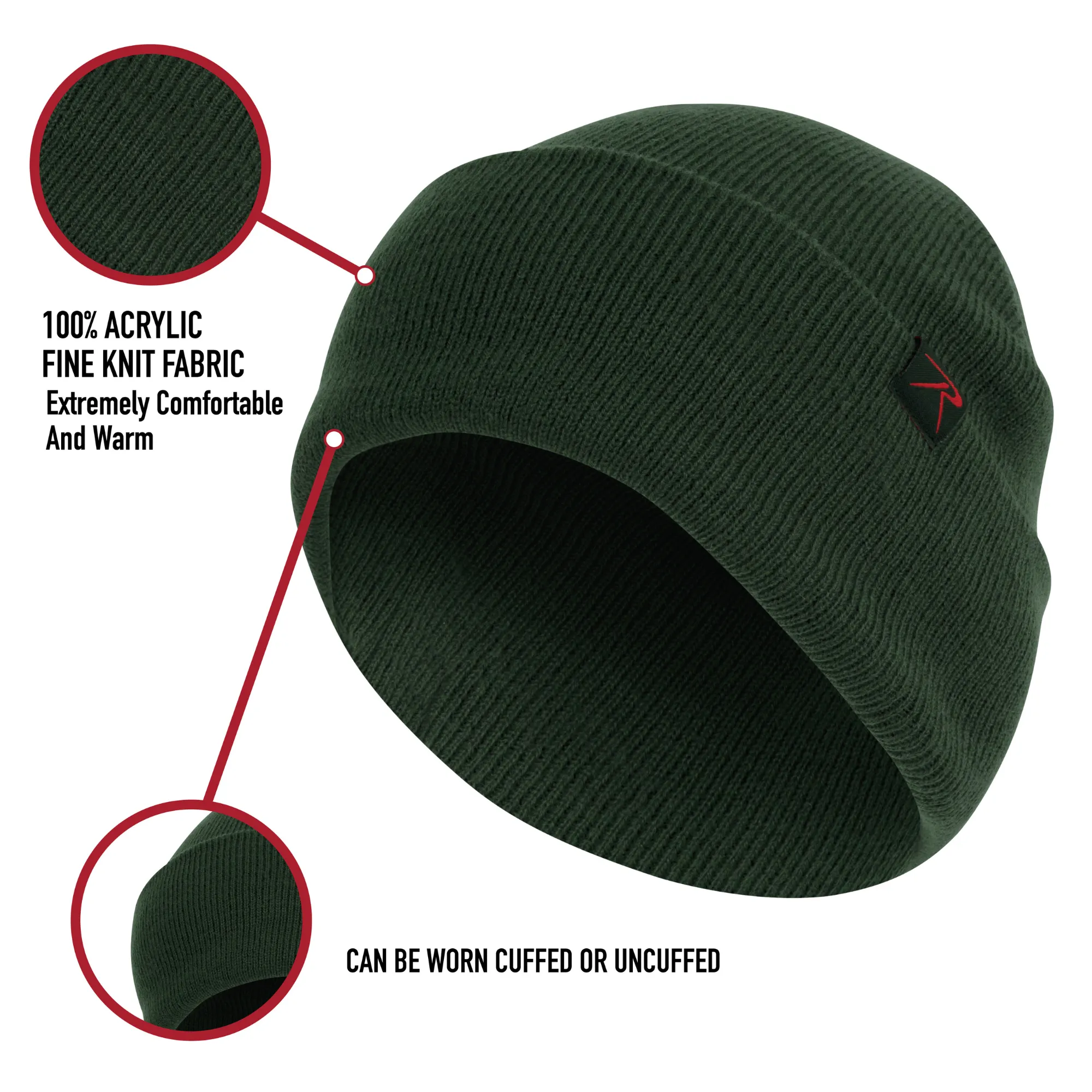 Hunter Green - Military Deluxe Fine Knit Watch Cap - Acrylic