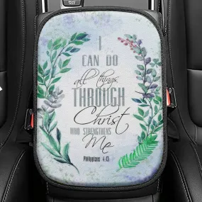 I Can Do All Things Through Christ Bay Leaf Bible Verse Seat Box Cover, Bible Verse Car Center Console Cover, Scripture Interior Car Accessories