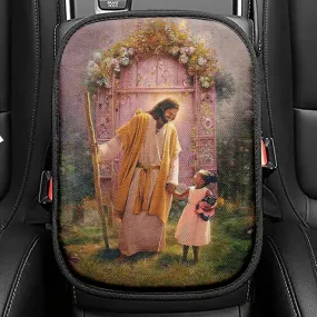 Jesus And Child Girl Seat Box Cover, Jesus Car Center Console Cover, Christian Interior Car Accessories