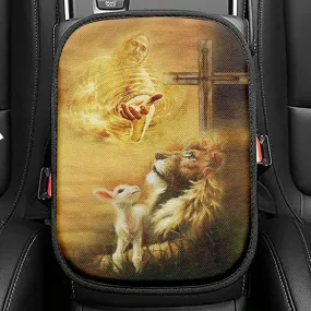 Jesus Christ - Lamb Of God & Lion Of Judah Seat Box Cover, Bible Verse Car Center Console Cover, Scripture Interior Car Accessories