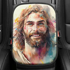 Jesus Laughing Seat Box Cover, Jesus Car Center Console Cover, Christian Interior Car Accessories