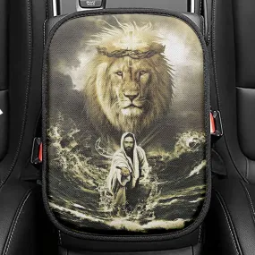 Jesus Reaching In The Water Jesus Lion Seat Box Cover, Bible Verse Car Center Console Cover, Scripture Interior Car Accessories