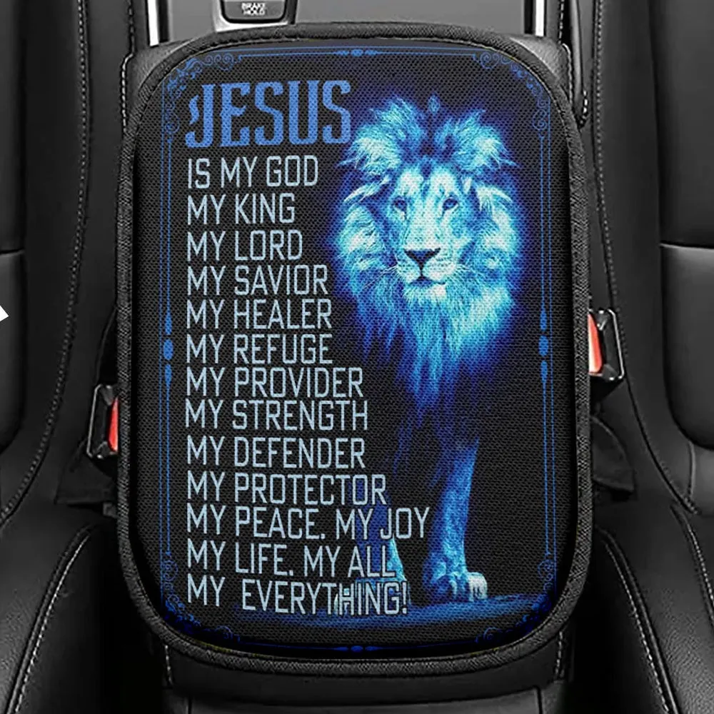 Jesus The Lion Of Judah Seat Box Cover, Bible Verse Car Center Console Cover, Scripture Interior Car Accessories