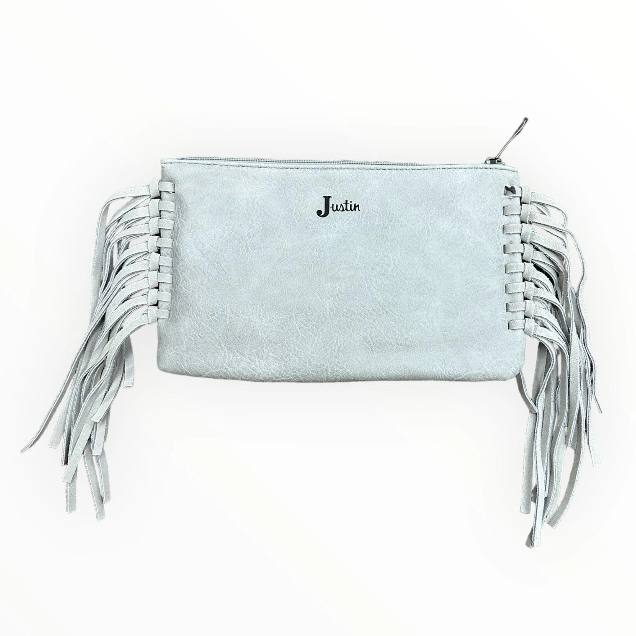 Justin Silver Wash Tooled Clutch Wallet Purse with Fringe 2176790WHT