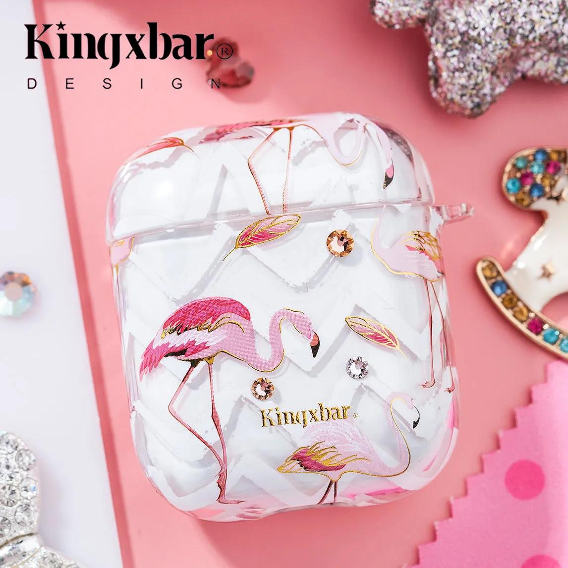 KINGXBAR Swarovski Crystals Ultra Thin Hard PC Apple AirPods 2&1 Charging Case Cover