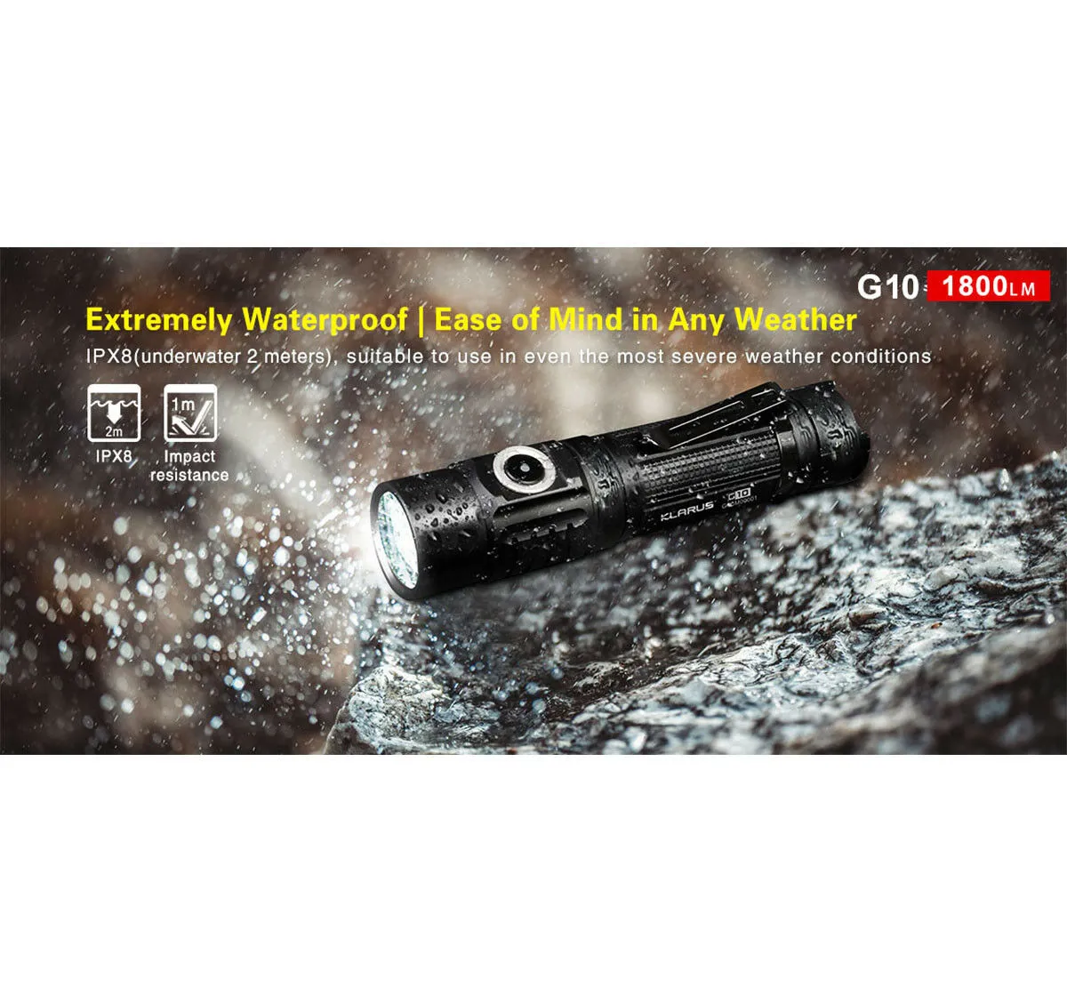 Klarus G10 1800 Lumen Tactical Flashlight Super-bright Light USB Rechargeable