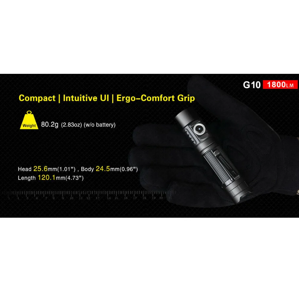 Klarus G10 1800 Lumen Tactical Flashlight Super-bright Light USB Rechargeable