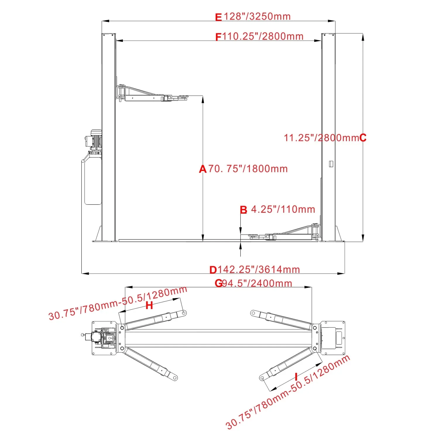 KT-H105 Two Post Vehicle Lift 10,000lbs