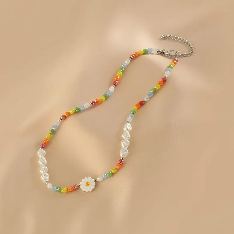 Ladies Multicolor Beads Pendant Sunflower Necklace SKAJ012