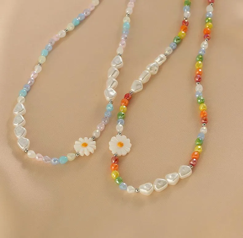 Ladies Multicolor Beads Pendant Sunflower Necklace SKAJ012