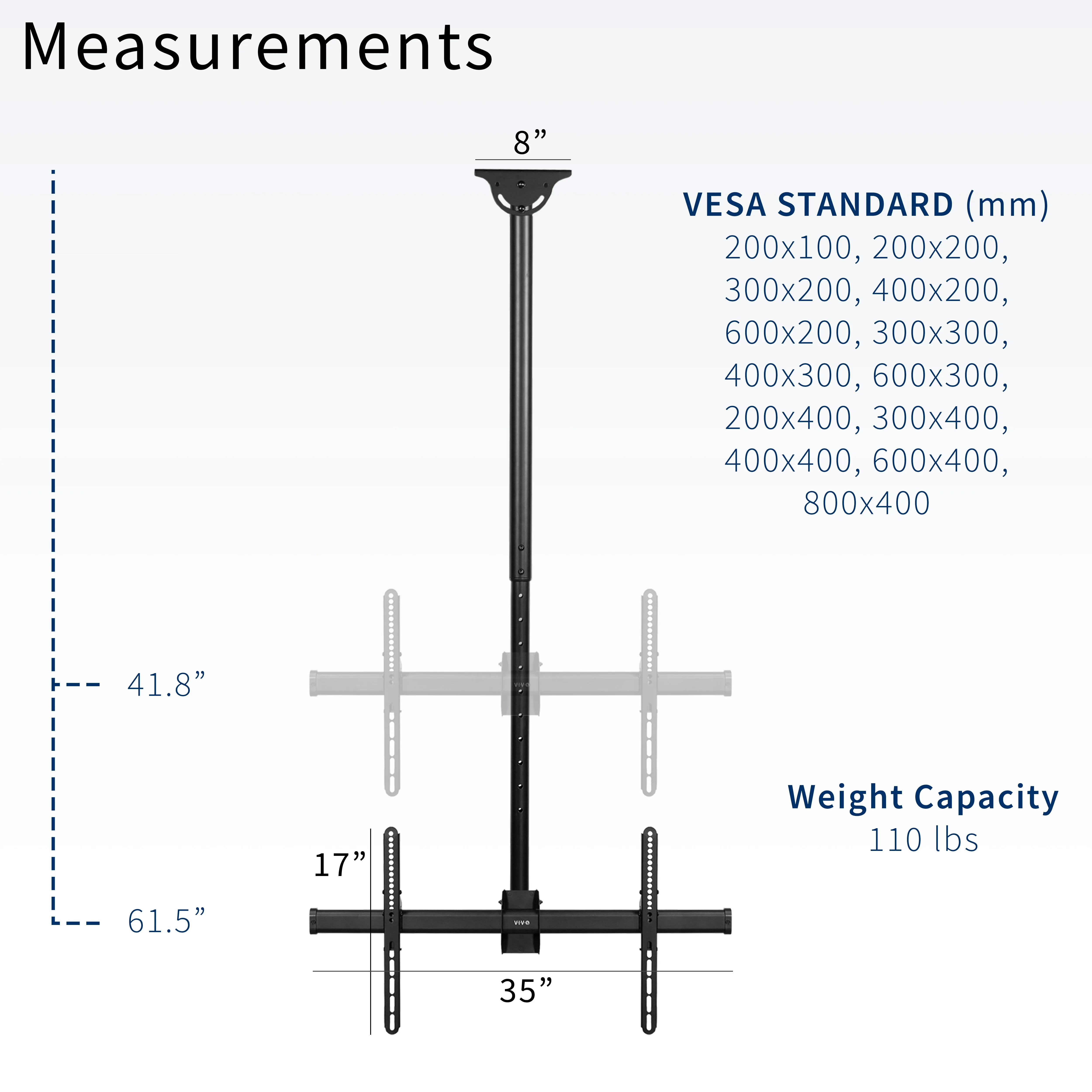 Large 37” to 90” TV Ceiling Mount with Extension Pole