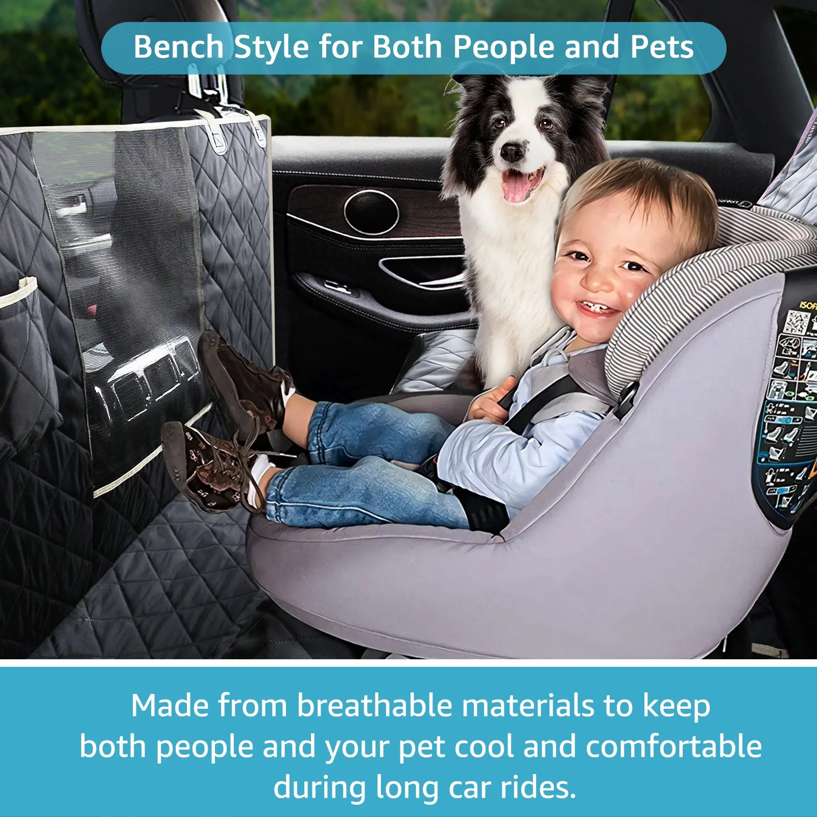 Lassie 4 in 1 Floor Dog Hammock for Universal Size,100% Waterproof Backseat Cover Dog Car Seat Covers for Back Seat with Mesh Window for Sedans, Bench Protector for Cars, SUVs and Trucks etc