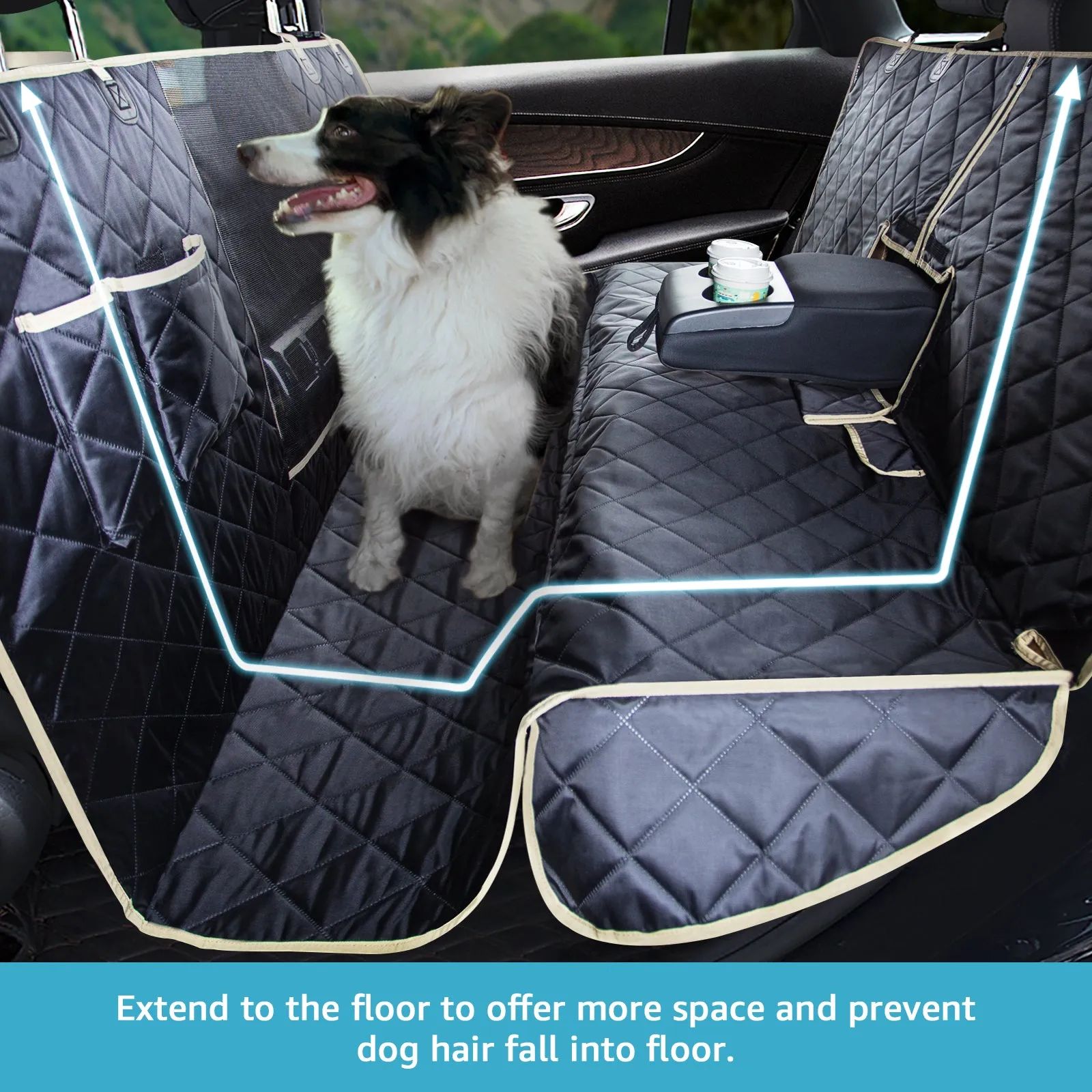 Lassie 4 in 1 Floor Dog Hammock for Universal Size,100% Waterproof Backseat Cover Dog Car Seat Covers for Back Seat with Mesh Window for Sedans, Bench Protector for Cars, SUVs and Trucks etc