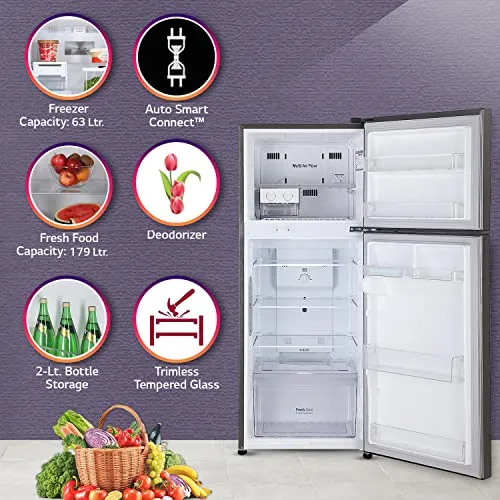 LG 242 L 3 Star Smart Inverter Frost-Free Double Door Refrigerator (GL-I292RPZX, Shiny Steel, Door Cooling )