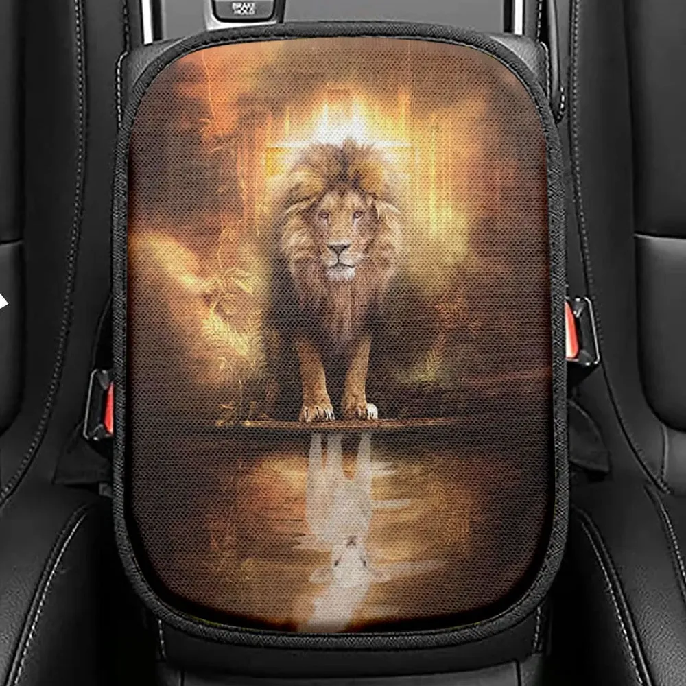 Lion And Lamb Lion And Lamb Picture Seat Box Cover, Bible Verse Car Center Console Cover, Scripture Interior Car Accessories