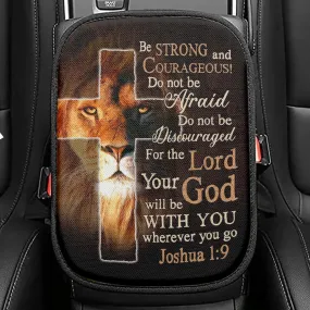 Lion Of Judah Joshua 19 Be Strong And Courage Seat Box Cover, Bible Verse Car Center Console Cover, Scripture Interior Car Accessories