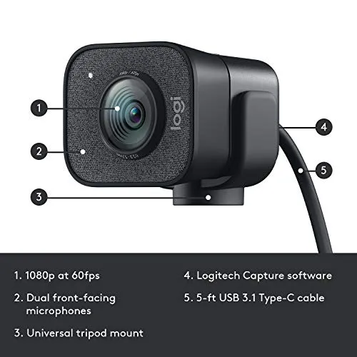 Logitech StreamCam, 1080P HD 60fps Streaming Webcam with USB-C and Built-in Microphone, Graphite