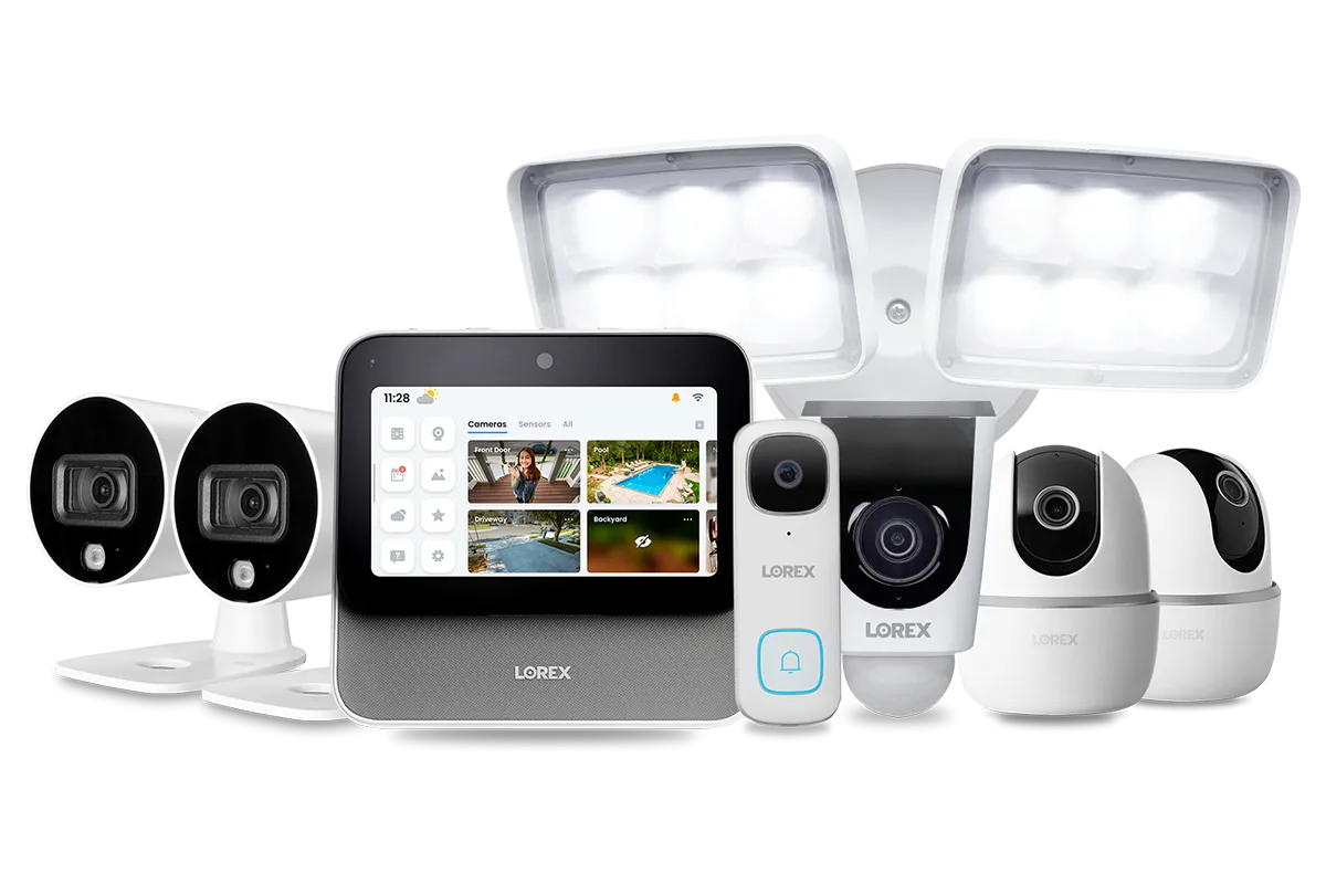 Lorex Smart Home Security Center with 2 Outdoor Cameras, 2 2K Pan-Tilt Indoor Cameras, 2K Doorbell and Floodlight Camera