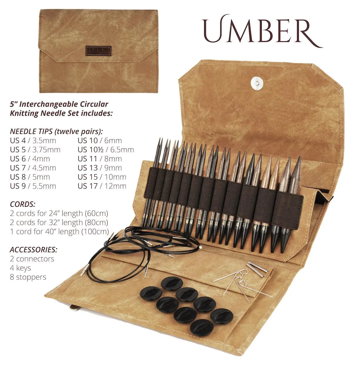 Lykke Umber 5" Interchangeable Circular Needle Set | With Carrying Case