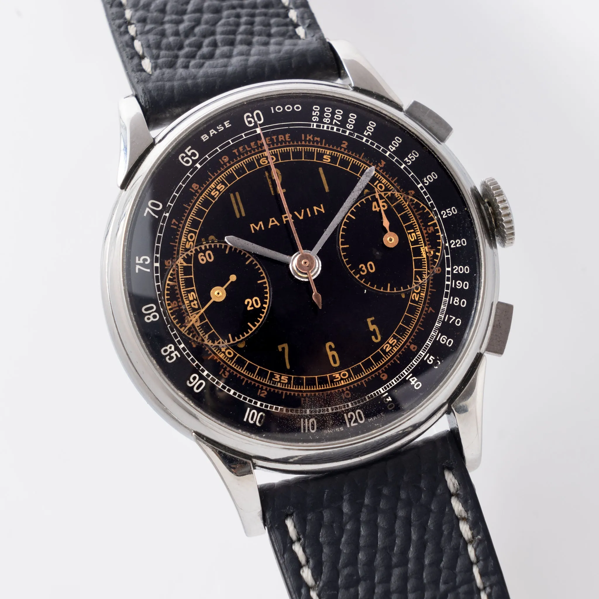 Marvin Chronograph Oversized Black Dial Multi-scale Valjoux 22 Chronograph