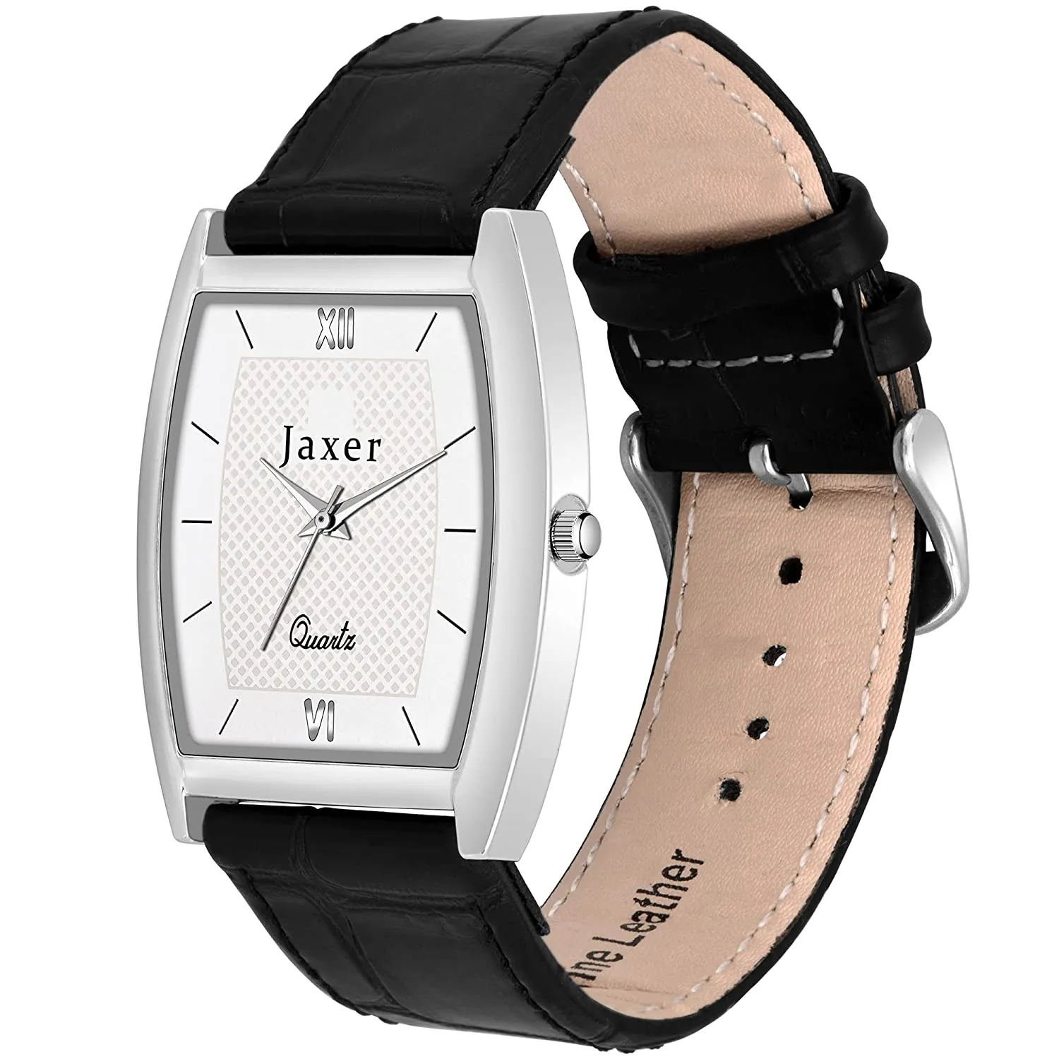 Men's Classic Analogue Watch with a White Dial and Black Leather Strap - JXRM2152