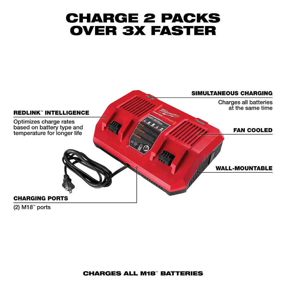 Milwaukee 48-59-1802 M18 Dual Bay Simultaneous Rapid Charger